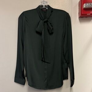 Quince Women's Forest Green Tie-Neck Blouse